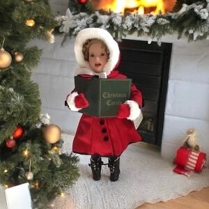 Vintage Shirley Temple Christmas Porcelain Doll Little Caroler 18” Bisque 1990